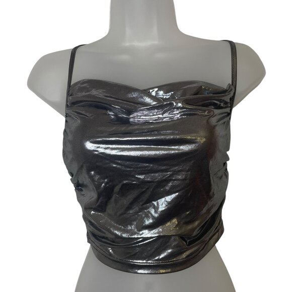 Cider Metallic Silver Crop Blouse XS Adjustable Straps - Picture 3 of 5